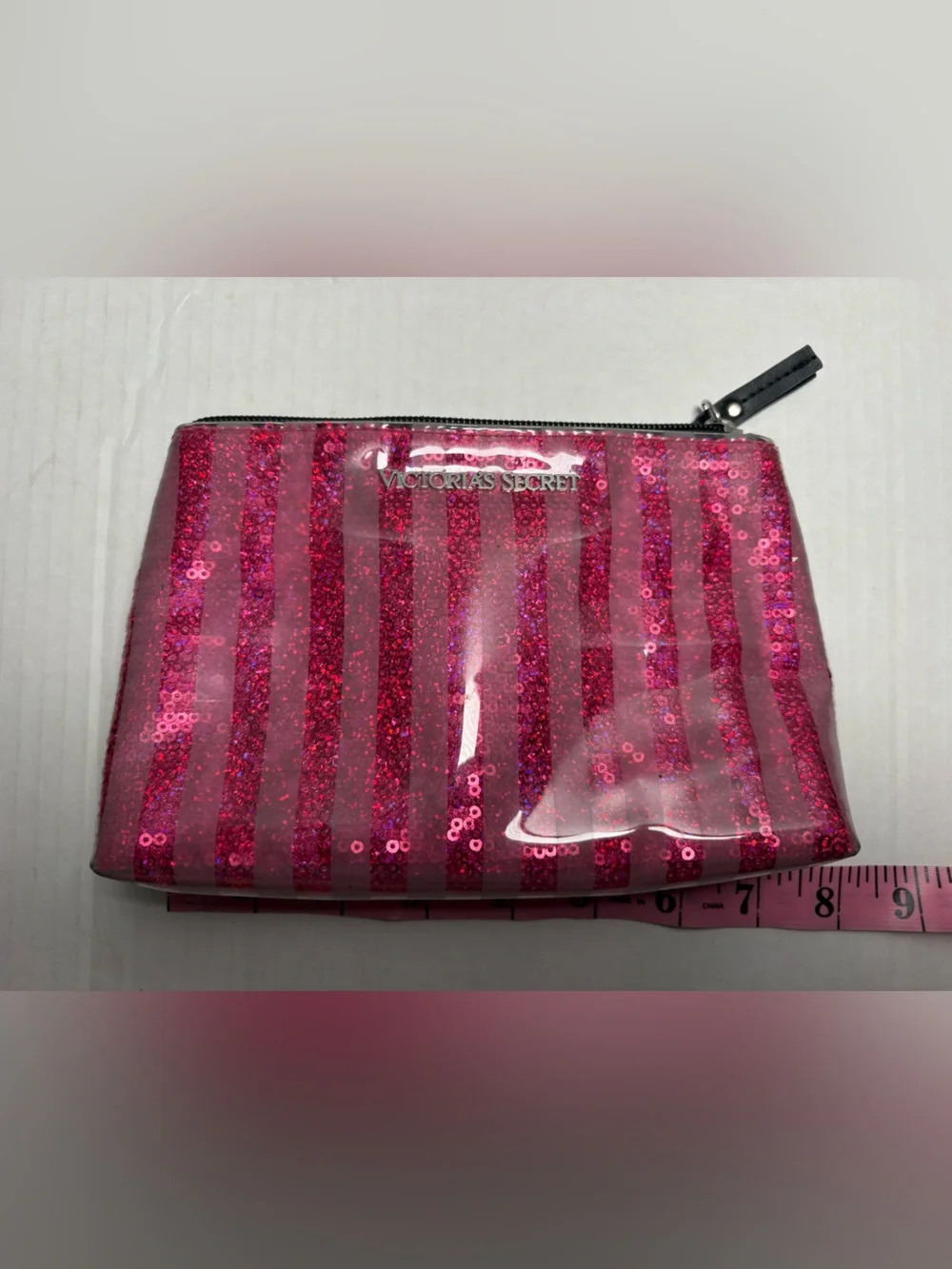 Victoria's Secret Pink Sequin Glitter Stripe Cosmetic Pouch